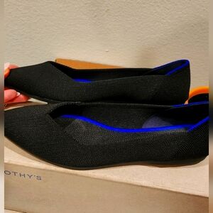 Rothy's Black Flats with Blue Accents